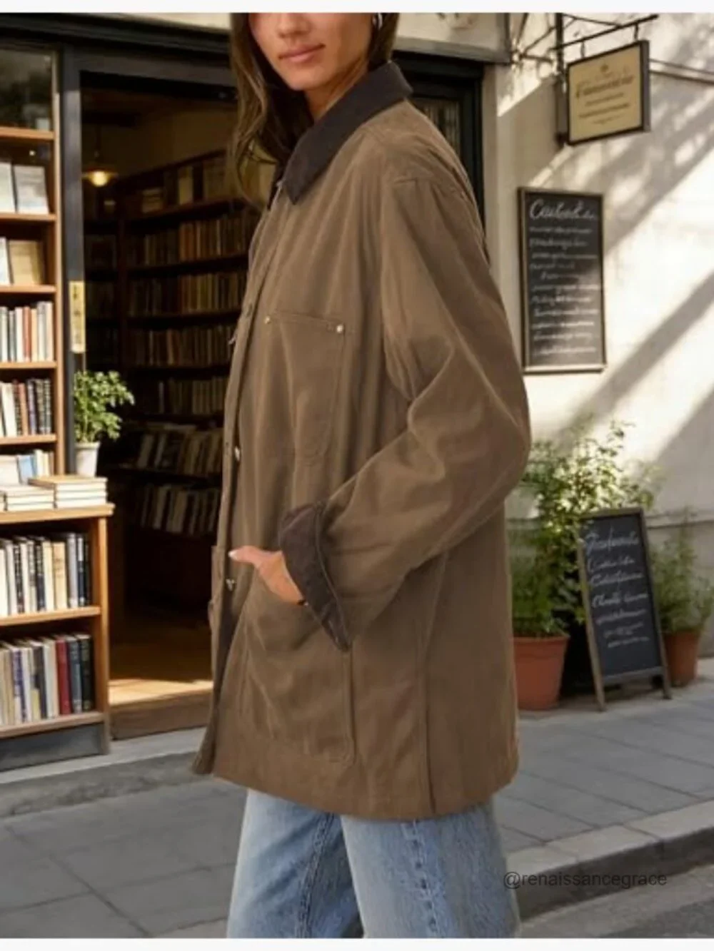 Oversized Utility Jacket Cotton Corduroy Collar Vintage Workwear with Pockets - Picture 2 of 7